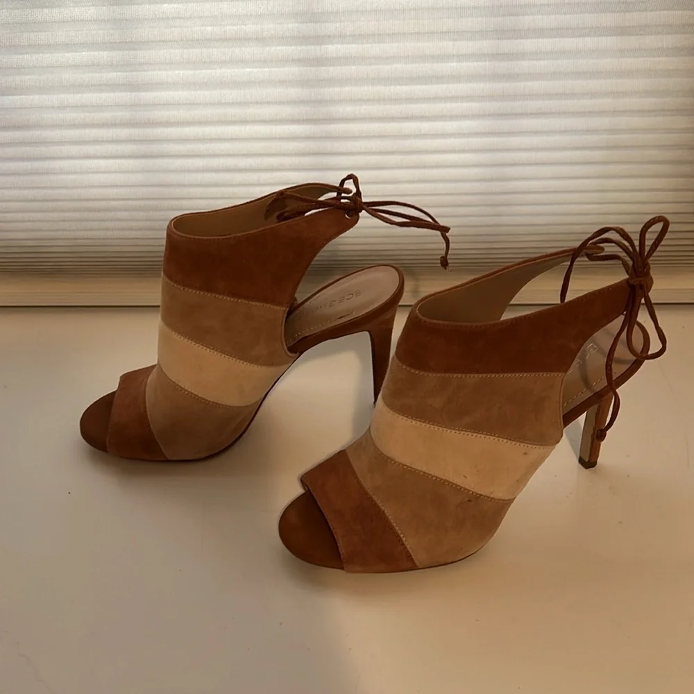 BCBGeneration Meirin Suede striped heels  size 8M / 38  brown cream tan